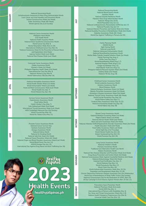 doh health calendar 2023